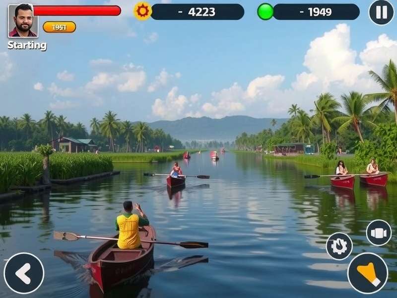 Alappuzha Aces gameplay screenshot showing Kerala backwaters